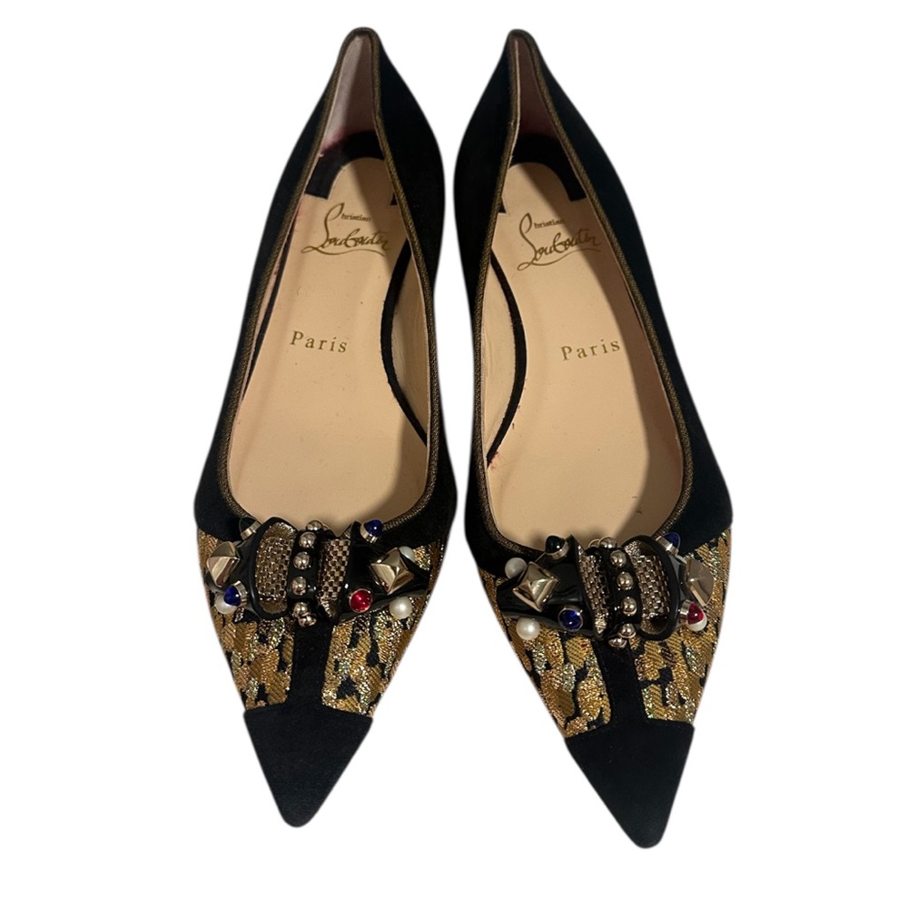 Christian Louboutin Black and Gold Embellished Flats